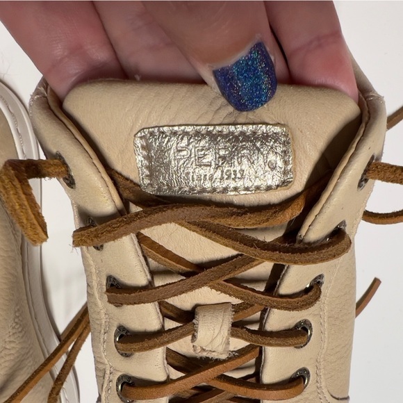 Sperry top-sider faux leather tan neutral women sz 9 gold heel accent shoes used - Picture 2 of 14